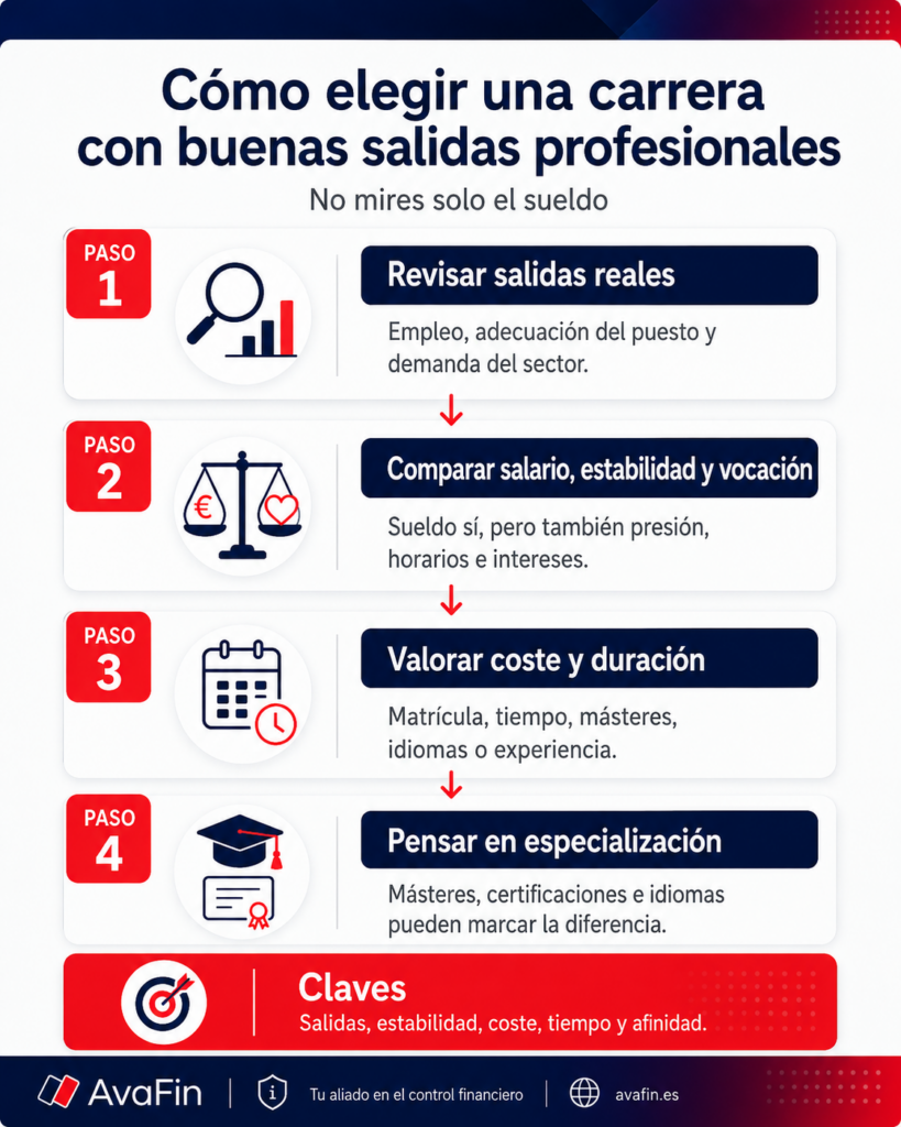 Cómo elegir una carrera con buenas salidas profesionales en 4 pasos: infografía de AvaFin